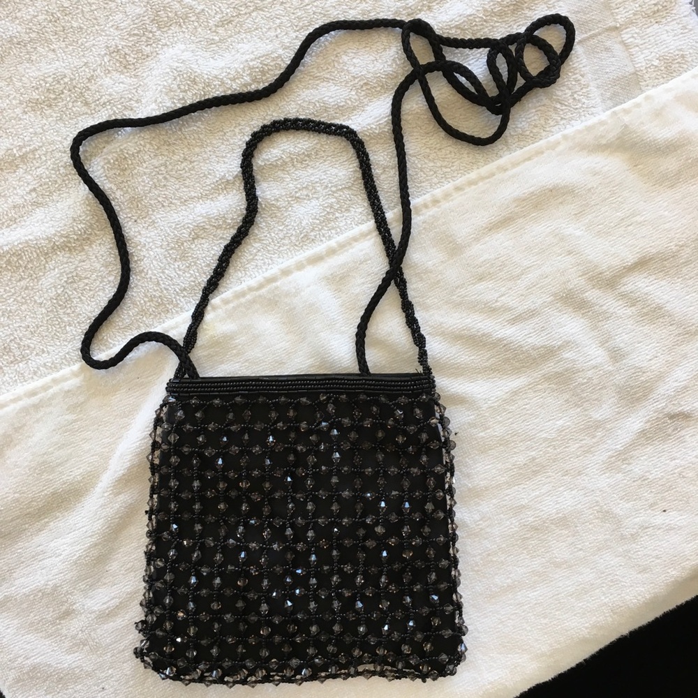Soft square beaded evening bag with 2 straps